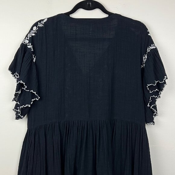 Free People Black Santiago Embroidered Short Sleeve Boho Mini Dress Size S - Picture 7 of 8